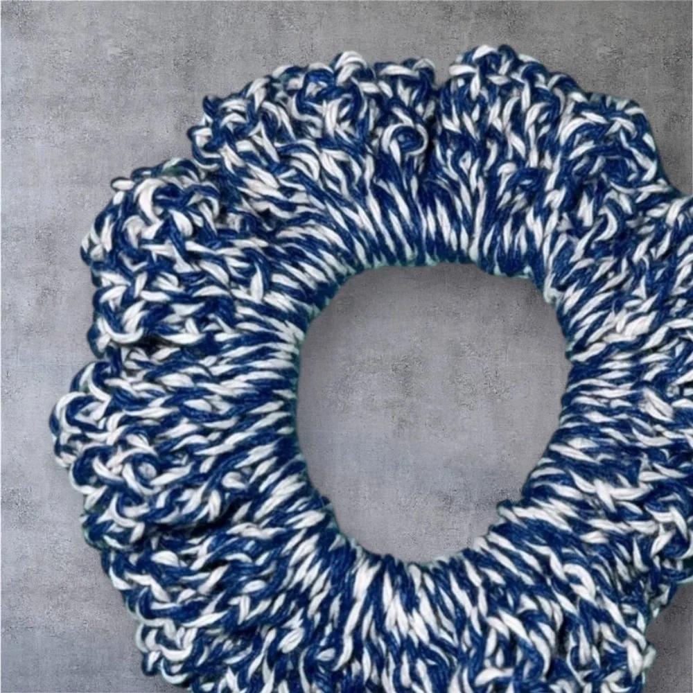 Elegant Blue and White Crochet Hair Scrunchie
